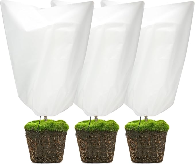 3 Packs Plant Covers Freeze Protection, 42" x 45" 2.25 oz Frost Cloth Plant Freeze Protection Tree Jacket Cover for Outdoor Plants Shrubs Potted, Garden Plant Winter Protection Bags with Drawstring