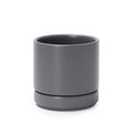 D'vine Dev 4.7 Inch Ceramic Planter Pot with Drainage Hole and Saucer, Indoor Cylinder Round Planter Pot, Grey, 94-O-B-3