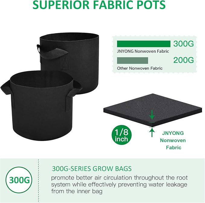 12-Pack 15 Gallon Thickened Non-Woven Grow Bags, Aeration Fabric Pots with Handles（Black）