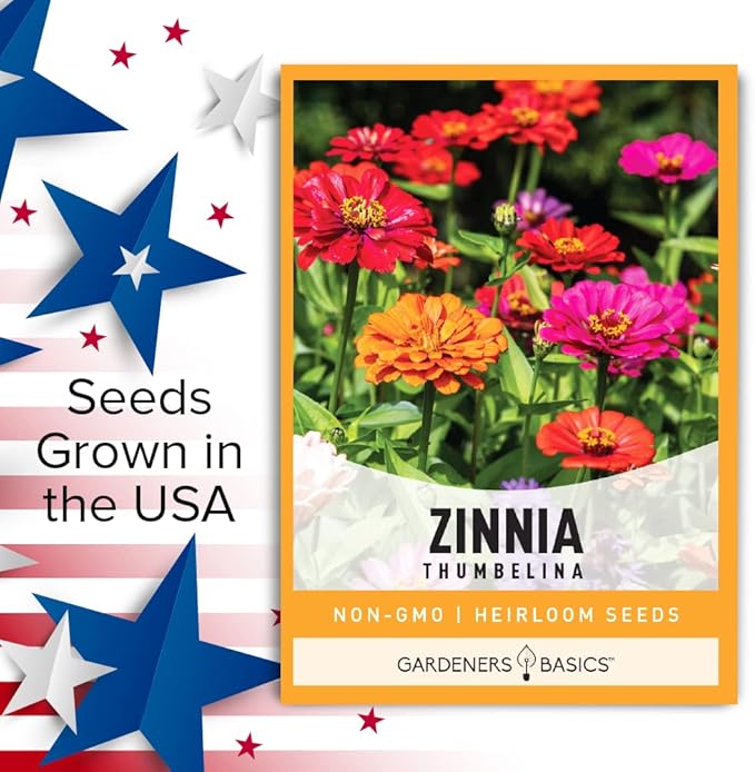 Gardeners Basics Zinnia Seeds for Planting Outdoors Flowers (Thumbelina) - Flower Seed Packet Annual Heirloom, Non-GMO Variety, 800mg Seeds Great for Summer Seeds for Flower Gardens