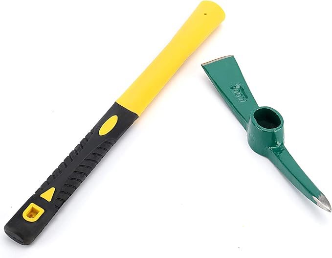 ZOENHOU 15-Inch Solid Pick Mattock, Forged Garden Pick, Weeding Mattock Hoe Agriculture Hand Tools with Heavy-Duty Fiberglass Handle for Weeding Cultivating Camping or Prospecting