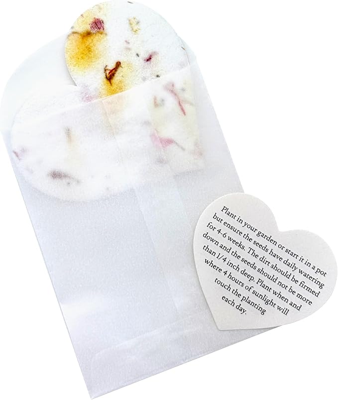 Seed Bloom 50 Set of Heart Planting Guide with Glassine Envelopes – Perfect for Seed Paper Products, Wedding Favors, and Gift Sets