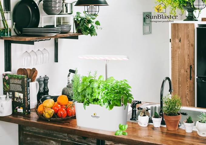 SunBlaster Nano Growlight Garden, Indoor Herb Garden, Countertop Planter, Passive Hydroponic Sytem, w/Dimmable LED Light, Timer & Adapter