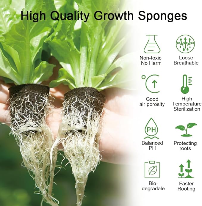 50 Packs Cuttage Grow Sponges, Pods Root Growth Sponge Eco Friendly PH Balance, Square Sponge Replacement Part Seedling Starter Sponges for Hydroponic Indoor Garden System Cuttage Rooting