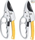 MEPEREZ Ultra Sharp Germany Steel Pruning Shears - Cuts 3X Easier, Weak Hand Arthritis Snips, Rust-Resistant, Effortlessly 1-Inch Cut Capacity Garden Scissors, Ergonomic Handle (2 pack-yellow)