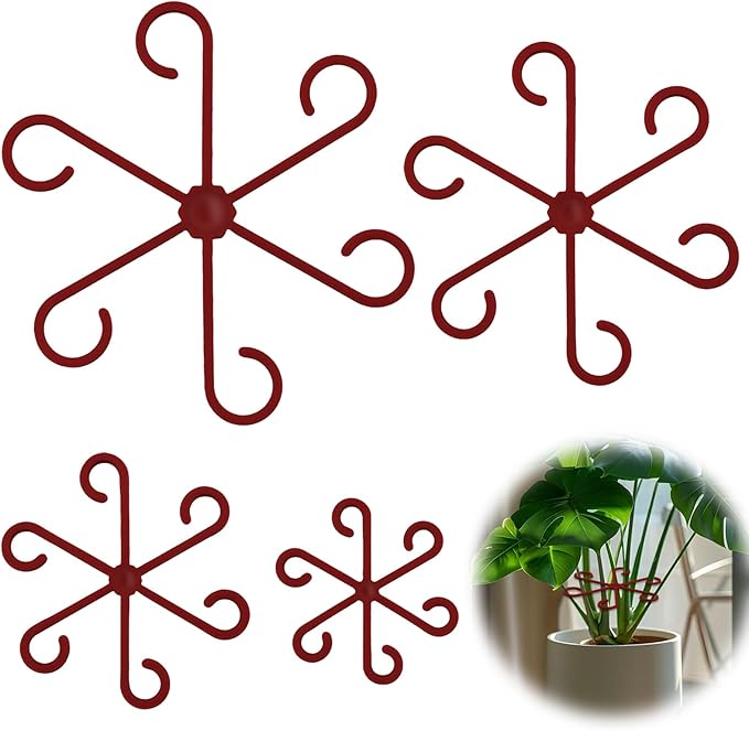4 PCS Plant Stem Support, Climbing House Plant Stem Support, Plant Supports for Indoor Plants, Reusable Houseplant Accessories（Red）