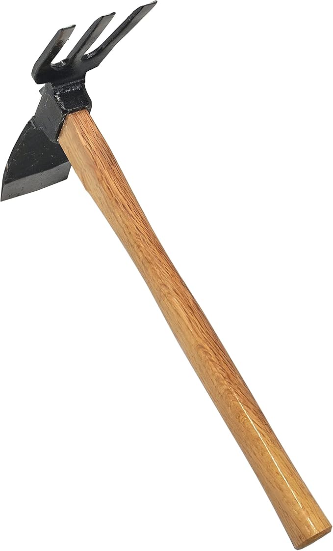 KAKURI Hoe Cultivator Combo Hand Tiller 14-3/4" Heavy Duty Hand Forged Japanese Steel Blade, Japanese Gardening Tool for Digging, Raking, Cultivating, Weeding, Made in Japan