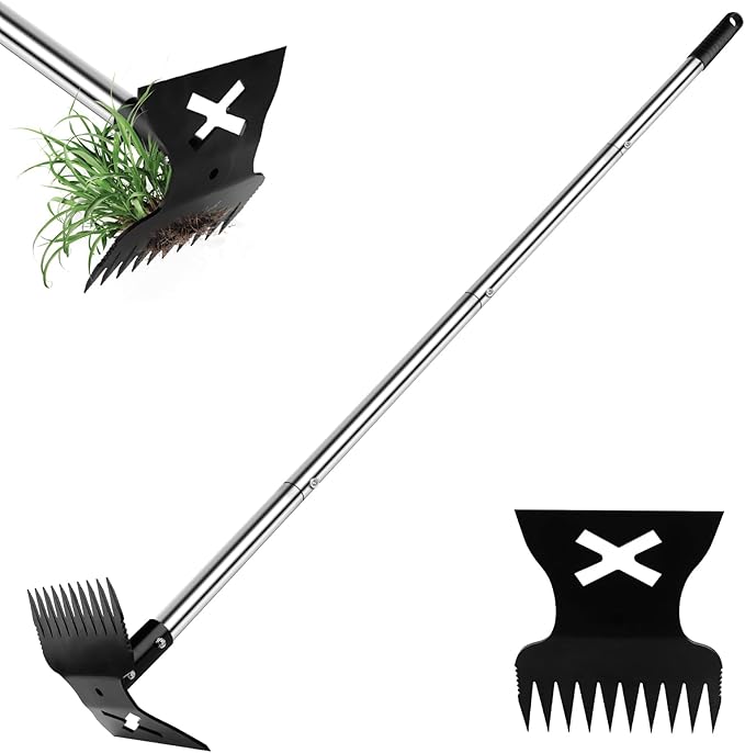 Weed Puller Tool with Long Handle 2.0, Upgraded Weeding Remover Tool, 56" Heavy Duty 10 Teeth Weed Rake & Garden Hoe 2 in 1 Manual Hand Gardening Weeder Tools for Garden, Yard, Patio, Lawn