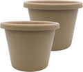 The HC Companies 11.5 Inch Classic Round Planter Pots with Drainage, Rolled Rim Plastic Planters for Indoor & Outdoor Plants, 2-Pack Decorative Flower Pots for Garden, Office & Home Decor, Sandstone