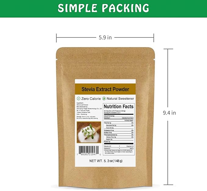 CCnature Pure Stevia Extract Powder without Erythritol 5.2oz(148g) - Highly Concentrated Stevia Powder Sweetener, Zero Calorie, No Artificial, Natural Sugar Alternative