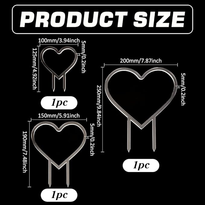 FINGERINSPIRE 3 Pcs Heart Trellis for Potted Plant 3 Size Acrylic Trellis for Climbing Plants Heart Shape Plant Support for Vines Hoya Topiary Plant Frames for Pothos Monstera Philodendrons Dischidia