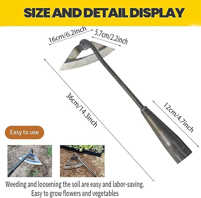 2Pcs Garden Hoe Tools, All-Steel Hardened Hollow Hoe, Garden Weed Puller, Sharp Garden Weeding Tools, Hand Hoe Gardening Edger Weeder Tool for Patio Weeding,Soil Loosening,Farm Planting (Long Handle)