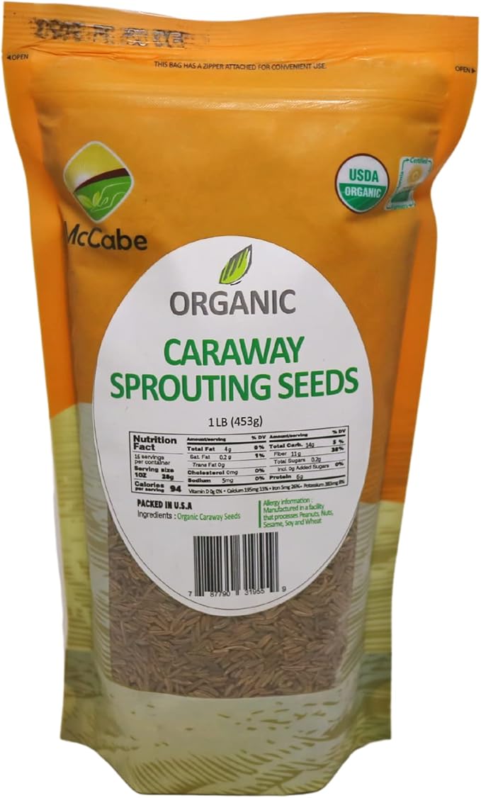 McCabe Organic Caraway Sprouting Seeds - Caraway Seeds for Microgreens 1lbs | Rich with Fiber & Minerals | USDA and CCOF Certified | Product of USA