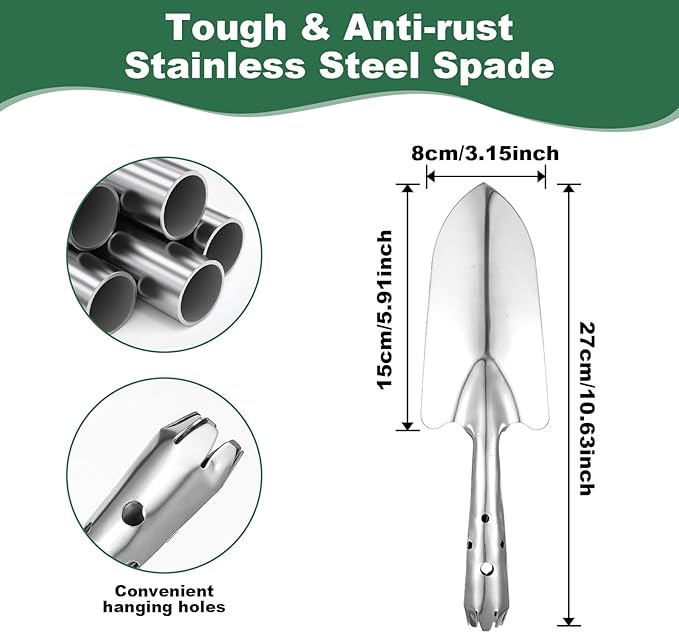 7 Pcs Soil Sifter Set Stainless Steel Riddle Sieve Set for Gardening with 5 Sizes 7.68" Diameter 1/3/6/9/12mm Interchangeable Meshes - Garden Potting Sieves with Shovel - Planting Soil Sifters Strains