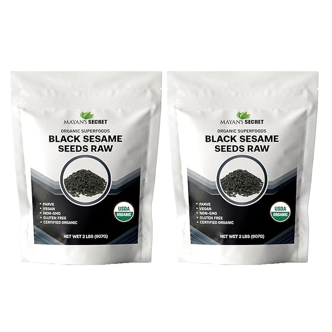 Mayan's Secret - Organic Black Sesame Seeds Raw – USDA Certified, Vegan, Non-GMO, Gluten-Free – High Protein & Nutrient-Rich Superfood – (907g) 2lbs (2 Pounds (Pack of 2))
