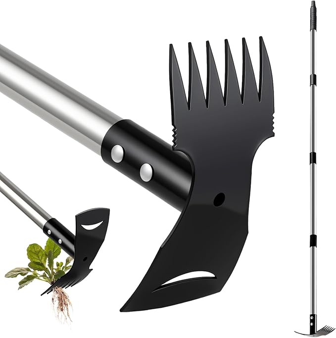 Weed Puller Tool with Long Handle(58IN), 2-in-1 Gardening Hand Tools Weeds Remover, Weeder Rake & Garden Hoe Combo, Manual Weeding Puller Tool for Garden Yard Patio Lawn