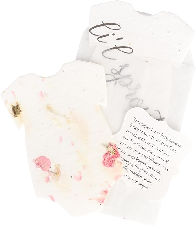 Set of 24 Onesie Seed Paper – Writable & Plantable Wildflower with Envelopes & Planting Guides, Gift for Moms or Plant Lovers for Mother’s Day, Party Favors for Weddings & Showers