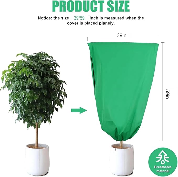 Plant Covers Freeze Protection, 4 Pack Frost Covers with Zipper Drawstring (39" x 59") Plant Protection Cover Bags for Outdoor Winter Frost Cold (Green) (39" W x 59" H(4 PCS), Green)