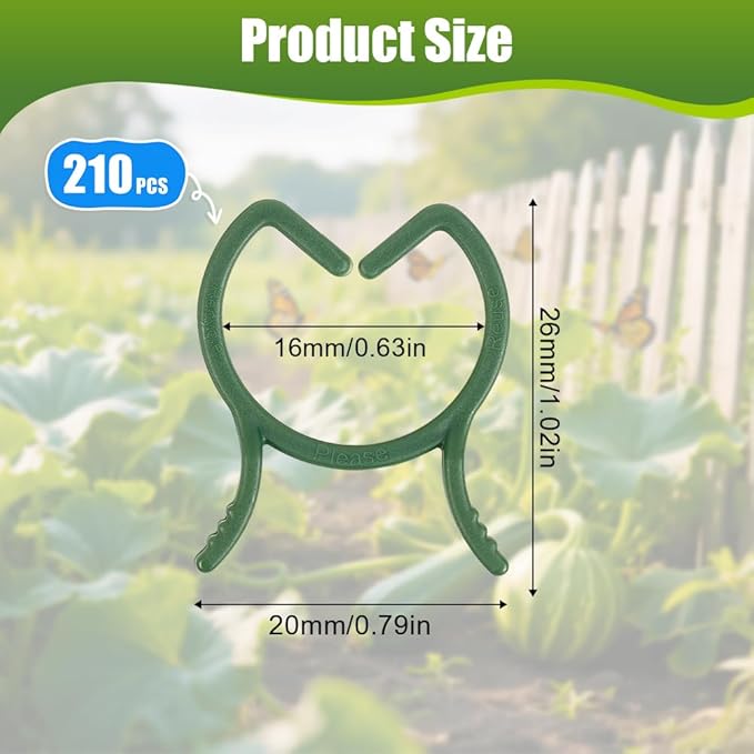 AUAUY 210 Pcs Plant Support Clips Green Garden Clips Plastic Plant Rings Plant Support Clips for Securing Plant Stem（M）