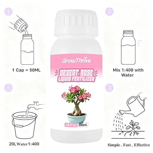 Desert Rose Liquid Fertilizer – Natural Probiotic Plant Food for Adenium, 10 oz Bottle with Measuring Cap, Organic Nutrient Boost for Greener Leaves, Strong Roots & Vibrant Blooms