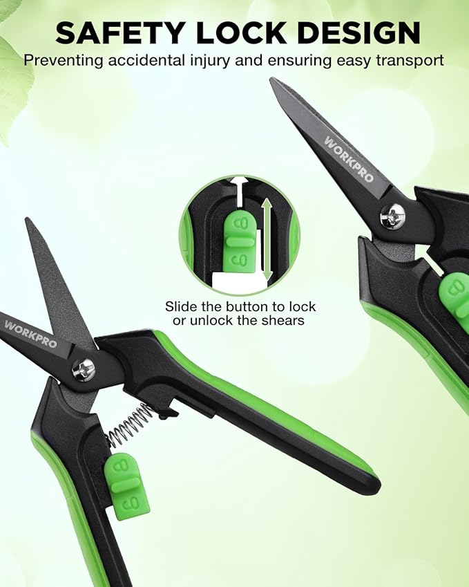 WORKPRO 6-Inch Pruning Shears, Sharp Gardening Scissors for Precise Cuts, High-Carbon Steel Plant shears with and Safety Lock, Garden Clippers for Cutting Flowers, Trimming Plants, Picking Fruits