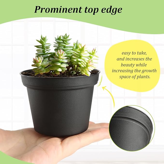RooTrimmer 160 Pack 3 Inch Black Nursery Pots - Plastic Seedling, Seed Starter, Germination Pots with Drainage for Plants, Succulents, Flowers, Transplanting