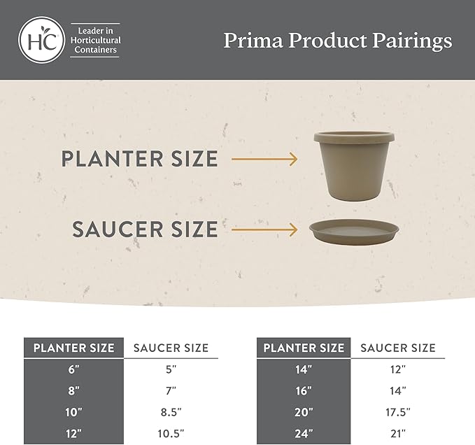 The HC Companies 6 Inch Prima Round Planter Pots with Drainage Holes and Rolled Rim, Lightweight UV-Resistant Plastic Indoor & Outdoor Planters, 4-Pack Flower Pots for Garden & Home Decor, Honey