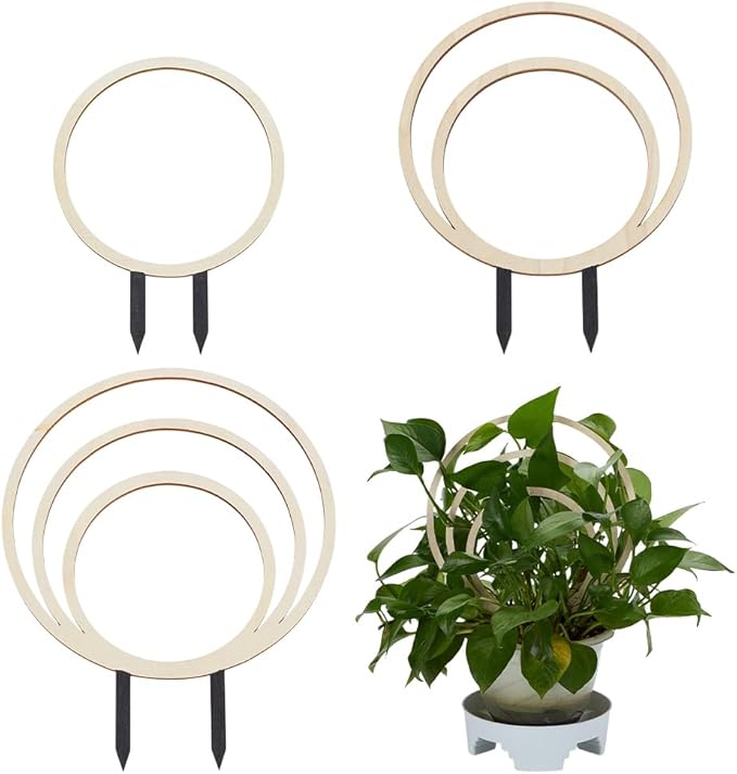 FINGERINSPIRE 3 PCS Circle Indoor Plant Trellises 3 Sizes Floral White Wooden Houseplant Trellis for Indoor Climbing Plants Round Garden Trellis Plant Support for Ivy Flowers Outdoor Potted Plants