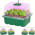 Seed Starter Tray kit with Grow Lights, 48 Cells Total (4 Trays of 12), Full Spectrum Mini Greenhouse for Indoor Plant Germination, Green