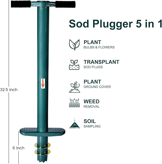 Rondauno Sod Plugger Bulb Planter Planting Tool, Easy to Assemble Garden Trasnplanter with Serrated Base for Planting Grass Plug for Digging Holes Tulips, Daffodils, Iris