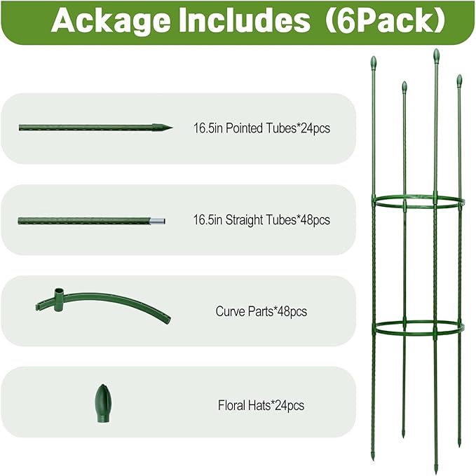 Tomato Cages for Garden&Pots, 6 Pack 50" Plant Support Trellis for Tomatoes, Cucumbers, Beans | Heavy-Duty Steel with Rust-Proof Coating | Garden Stakes for Outdoor Indoor Plants