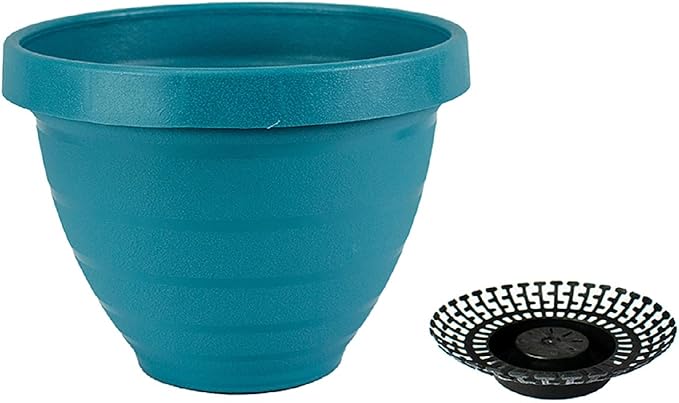 The HC Companies Rings Flower Planter - Self Watering Plant Pots for Herbs & More - Round Lightweight Outdoor & Indoor Planter (12" Blue, Pack of 2)