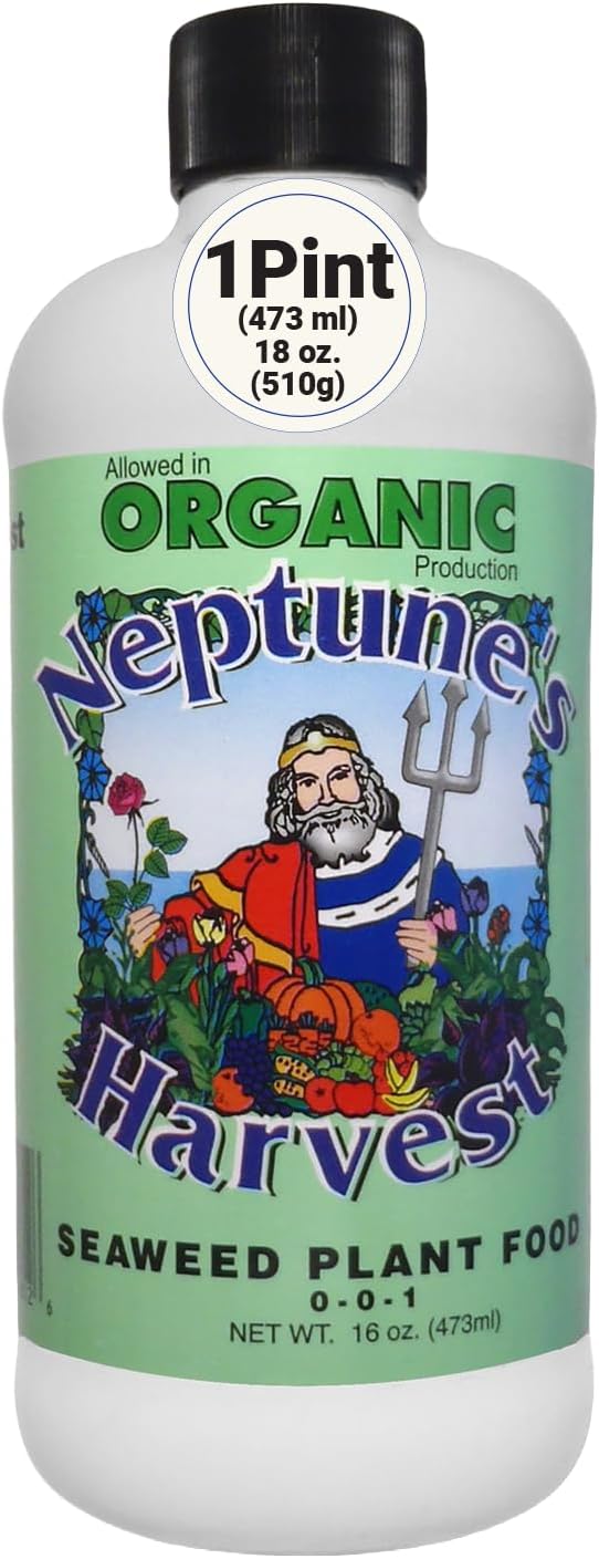 Neptune’s Harvest Seaweed Plant Food (0-0-1) - Multi-Purpose Seaweed Organic Liquid Fertilizer - Indoor & Outdoor Plant Fertilizer for Lawns, Gardens, Vegetables, & Flowers (Pint)
