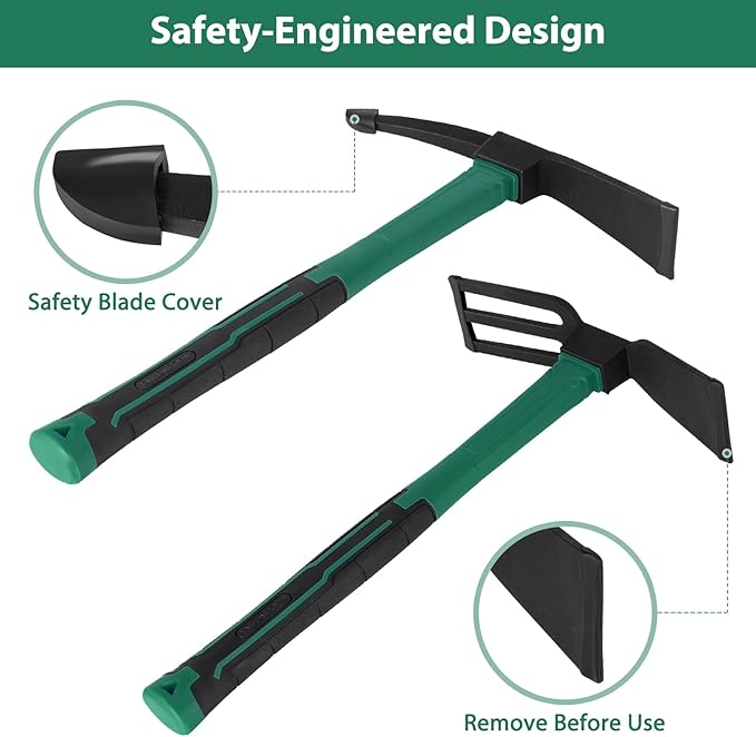2pcs Garden Tools Comfortable Handle Hoes for Garden Work Carbon Steel Outdoor Tools（Light Blue）