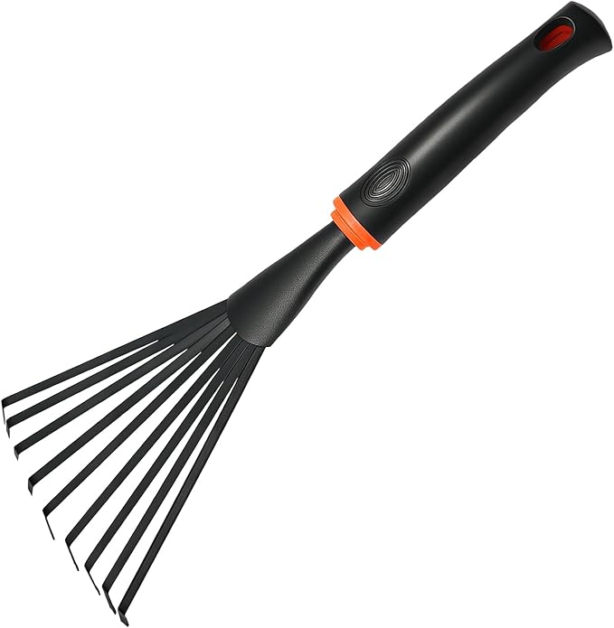 Hand Rake, Garden Stainless Steel Hand Rake with Ergonomic Handle for Gardening, Garden Sweep Yard Flower Beds Tool