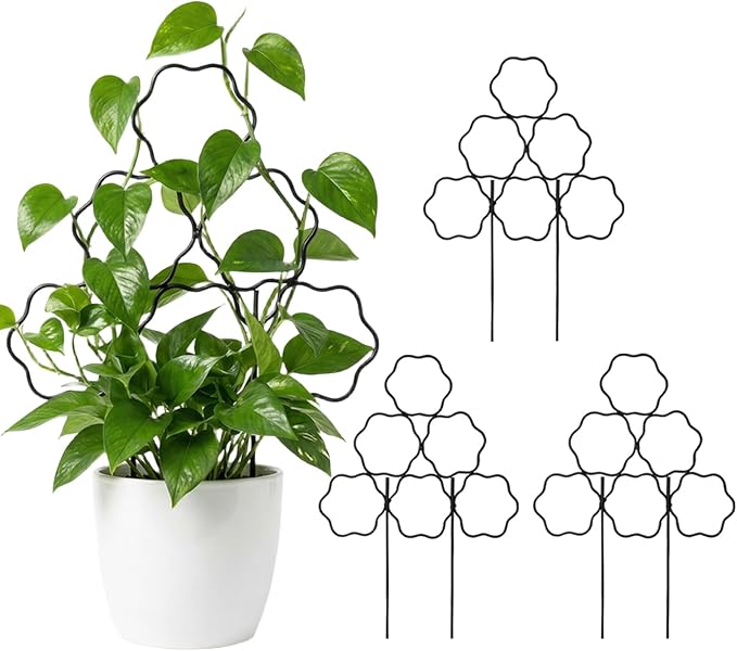 ZOUTOG 15 Inch Trellis for Climbing Plants Outdoor 3 Pack,Rustproof Metal Garden Trellis for Potted Plants,Sturdy Houseplant Support Indoor Outdoor for Ivy Pothos Monstera Hoya Flower Vine (Flower)