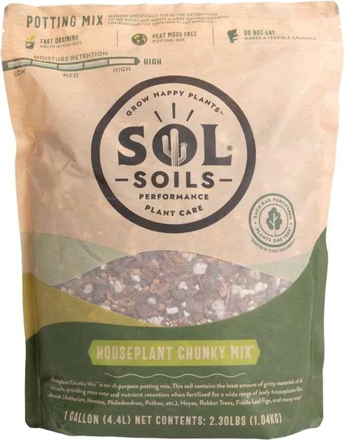 Sol Soils Houseplant Chunky Mix - Fast Draining, Chunky Soil Mix for Indoor Plants - 1 Gallon - Coco Coir, Perlite, Pumice