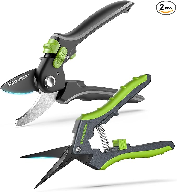 Gardening Scissors, Sharp Plant Trimming Scissors for Precise Cuts, Stainless Steel Pruning Shears Bonsai Clippers, 8.5" Bypass Garden Shears & 6.5" Straight Trimming Scissors 2 Pack