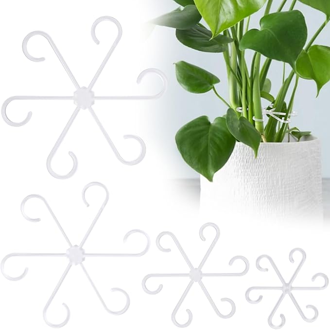 8pcs Plant Stem Support, Plastic Plant Stem Holder for Climbing Plants, 4 Sizes Reusable Houseplant Support Stakes for Orchids Peonies Marigolds Tomatoes Saplings Indoor Outdoor Use- Clear
