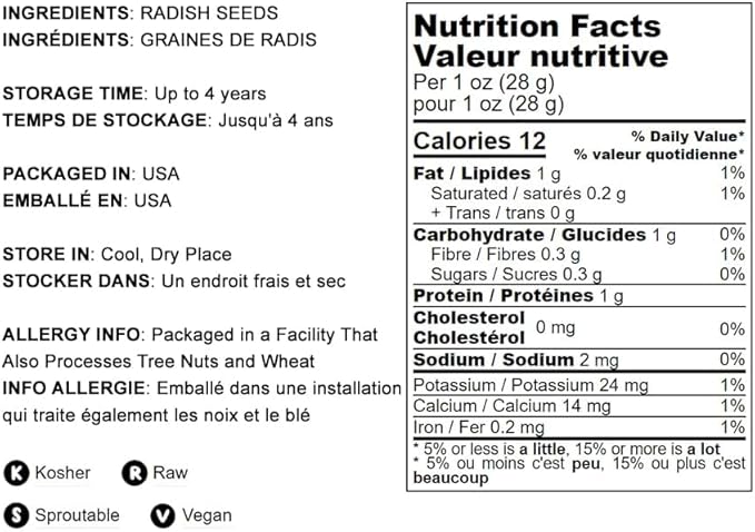Food to Live - Radish Seeds for Sprouting, 1 Pound Edible Seeds, Pure, Vegan, Kosher, Bulk. Rich in Vitamin C. High Germitation Rate. Grow Sprouts, and Microgreens for Salad, Sandwiches, Rolls.