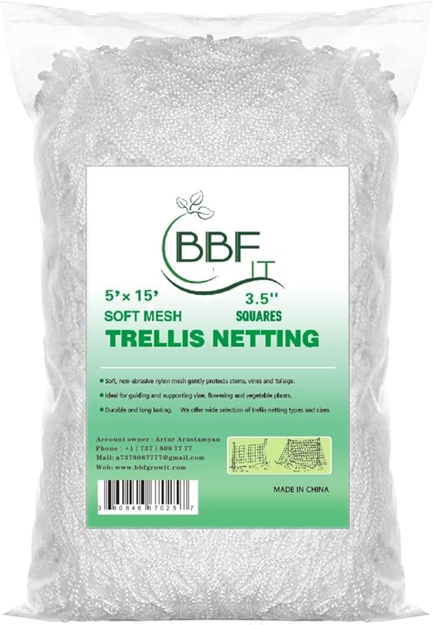 Plant Trellis Netting 5 * 15FT 3.5 Mesh Heavy-Duty Polyester Grow Net, Garden Trellis Netting with Square Mesh for Climbing Plants, Vegetables, Fruits and Flowers