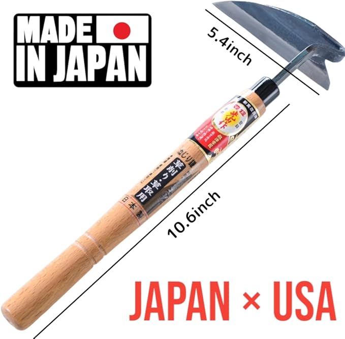 HONEN Japanese Nejiri Kama Weeding Sickle, Thin Composite Steel Blade for Sharp Precision Weeding in Tight Spaces, Wood Handle, Made in Japan