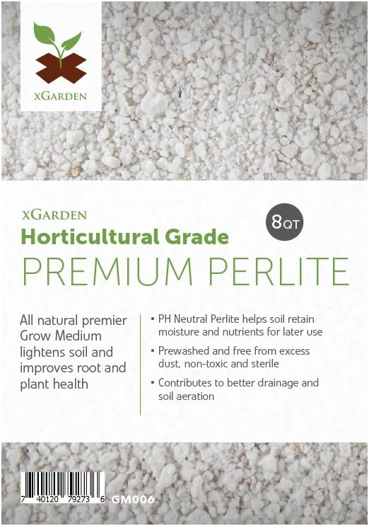xGarden Horticultural Grade Perlite for Plants Indoor & Outdoor, Coarse & Chunky for House Plants, Gardening & Potting Mix, Organic Soil Amendment, 8 Quarts Bulk