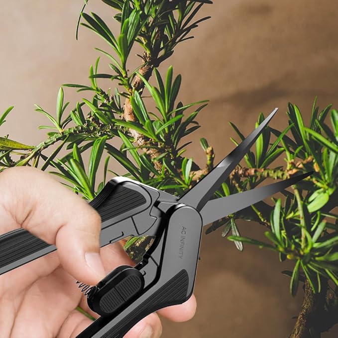 AC Infinity 6.6” Stainless Steel Curved Pruning Shear, Lightweight Ergonomic Design, Curved Precision Blades with Nonstick Teflon Coating for Gardening, Hydroponics, Grow Tents