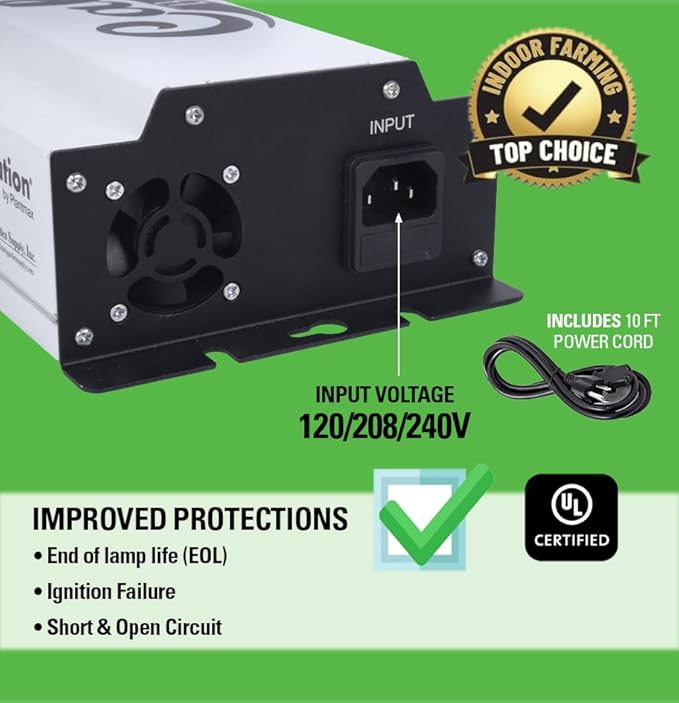 EnergyStation 1000W Ballast, for Hydroponic HPS MH Grow Light System, Digital Dimmable Electronic Horticulture Ballast, Cali HPS MH Ballast for Indoor Growing, 1000 Watt Ballast for Indoor Growing