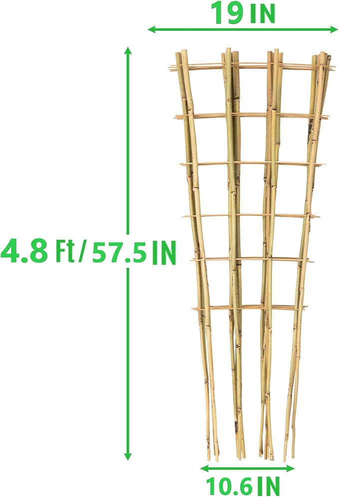 3 Pack Natural Bamboo Trellis 4.8 Ft, Fan-Shape Garden Ladder Plant Trellis for Climbing Plants, Vegetables, Cucumber, Tomato, Potted Plants