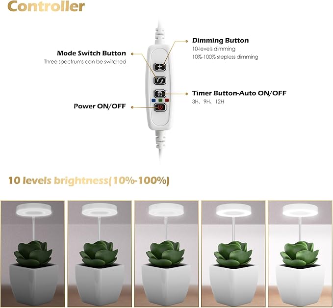 GLOWRIUM Grow Lights for Indoor Plants, Full Spectrum LED Grow Light Floor Lamp with Stand Adjustable Height and Angle, Black Plant Light with 3/9/12H Grow Light Timer (White, 6W)