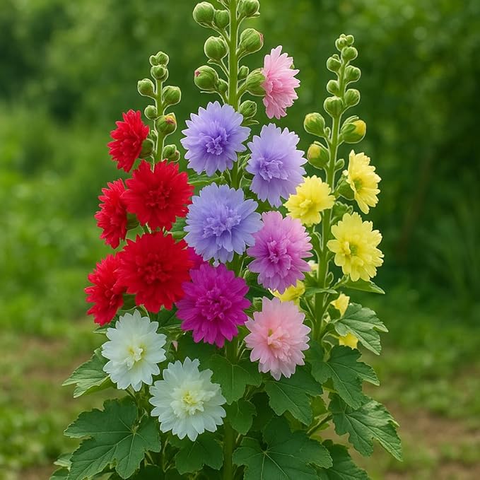 Hollyhock Majorette Mix Seeds – Alcea Rosea | Annual/Biennial | Compact, Double Blooms for Borders & Containers