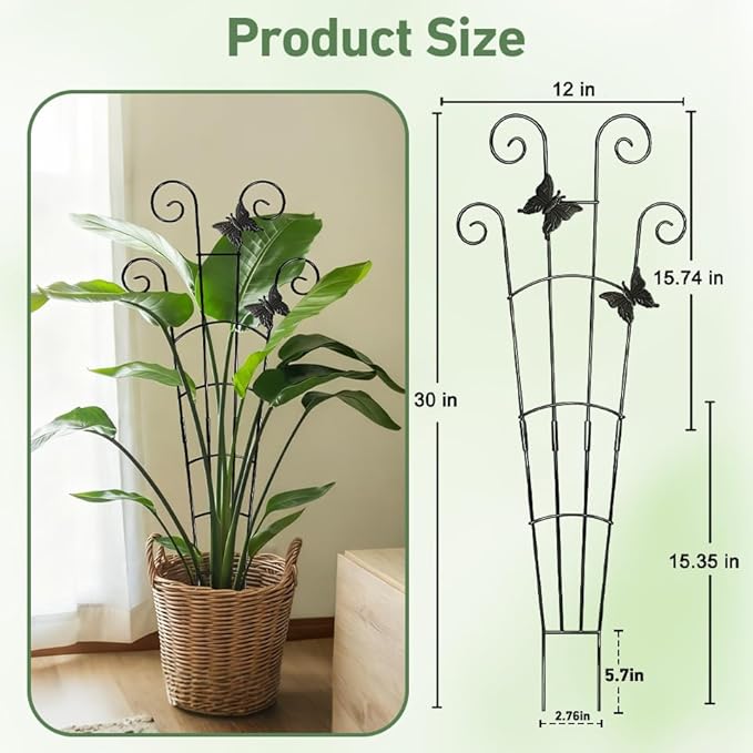 30'' Larger Plant Trellis with Ties Indoor, Expandable Metal Trellis for Climbing Plants Indoor, House Plant Climbing Support for Flowers Vine Ivy Monstera Hoya Pothos, 2P