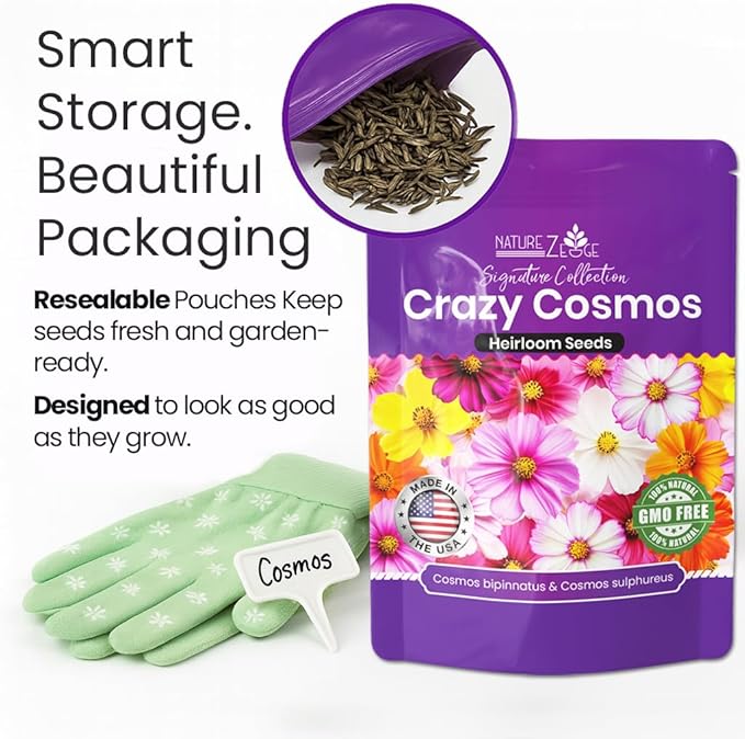 NatureZ Edge, Crazy Cosmos Seeds for 2026, 2250 Cosmos Seed, 15g, Made in USA, Annual Cut Flowers, Wildflower Seeds Bulk for Planting Flowers, Wild Flowers Seed Throw and Grow, semillas de Flores